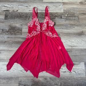 Pink Sheer Lace Babydoll Slip Dress Coquette Y2K Lingerie Medium